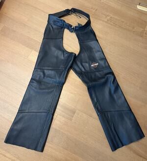 Vtg Harley Davidson Mens Small Leather Black Riding Chaps 98090-06VM Biker EUC